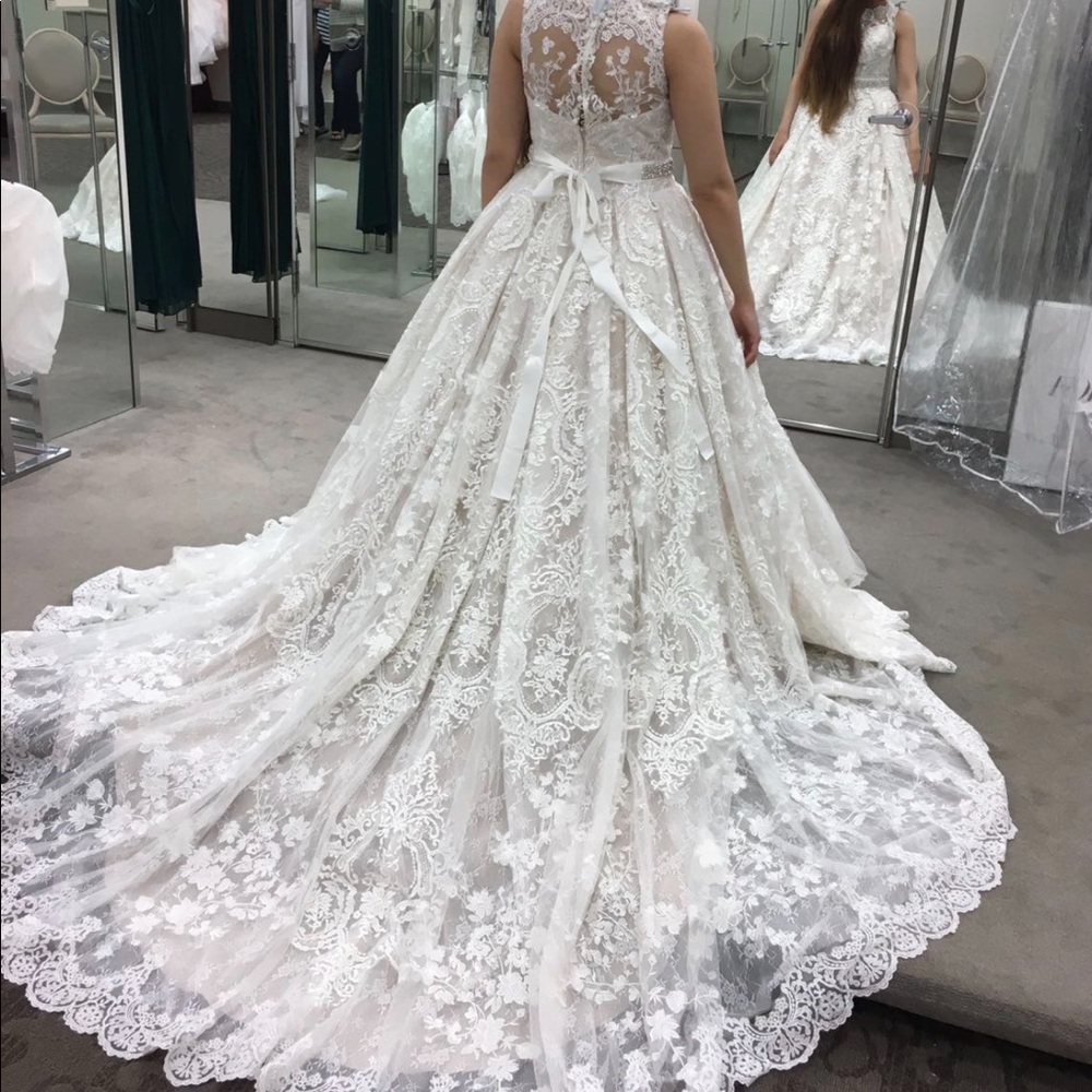 David’s Bridal Beaded Lace Pleated Skirt Dress